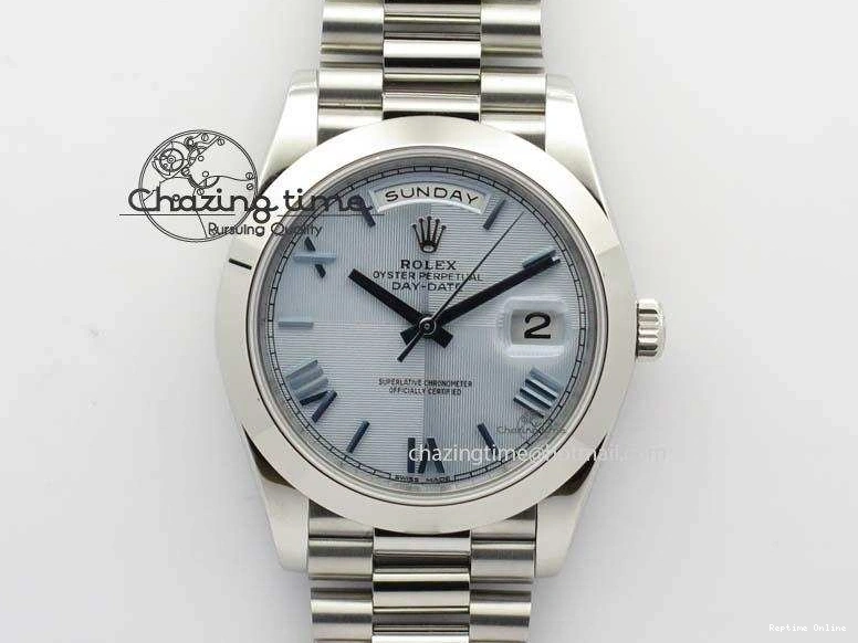 0521 Day-Date 40mm 228206 SS Noob 1:1 Best Edition Quadrant Textured Ice Blue Dial On SS Bracelet A Timeless 3801